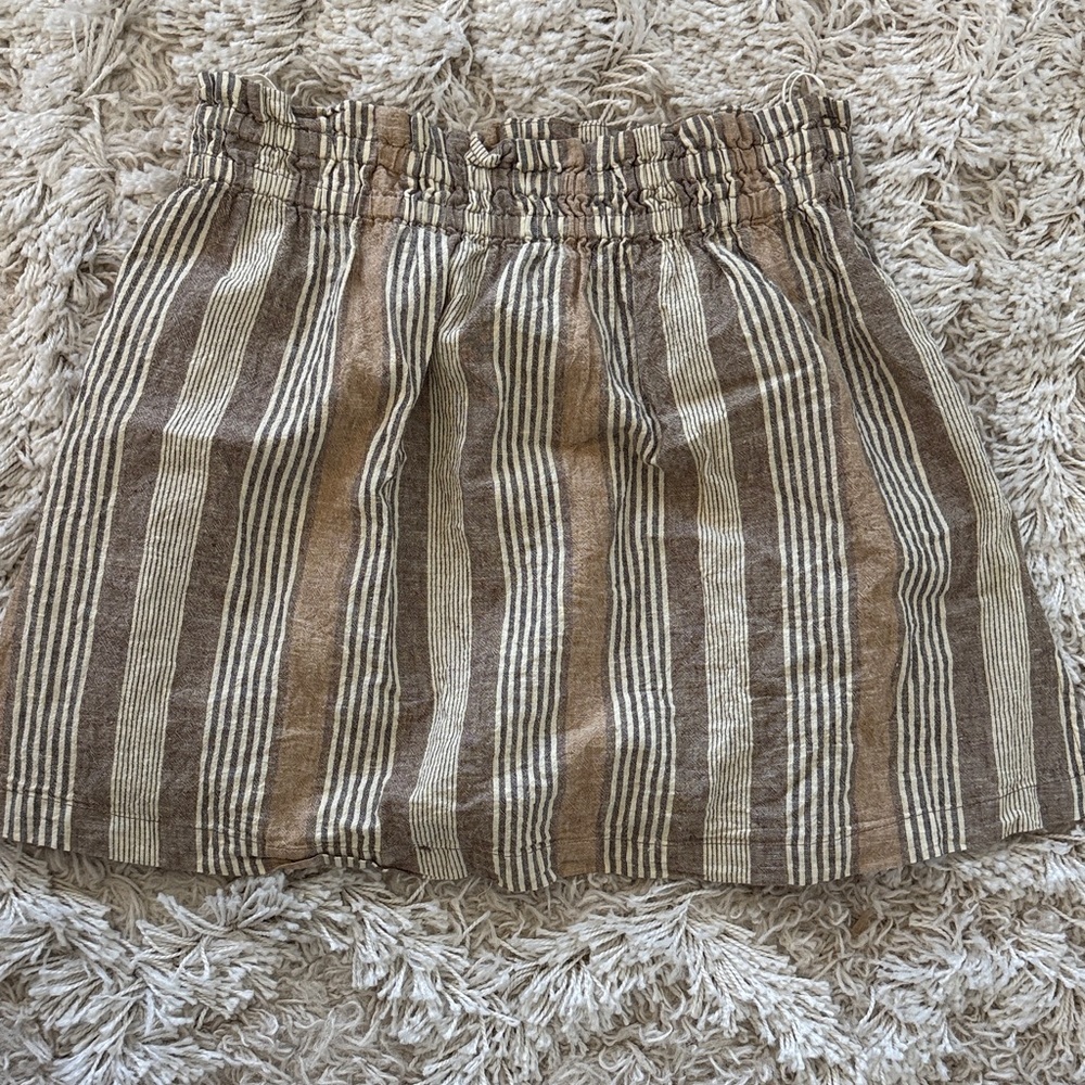 Free People Brown & Cream Striped Midi Skirt Boho Cotton Linen